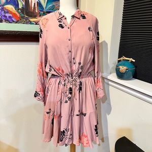 Free People Dusty Rose Rayon Print Long Sleeve Mini Dress - XS